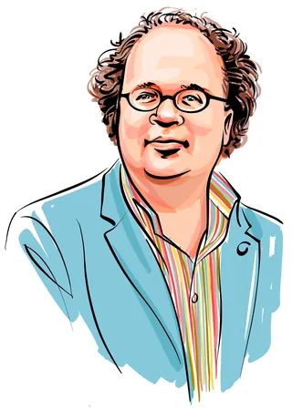 Illustrated portrait of a Dutch man with glasses wearing a blue jacket