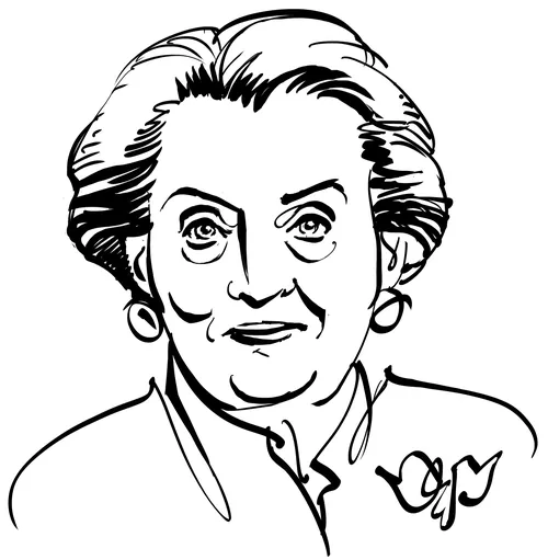 Black and white line drawing of a woman by Kathryn Rathke