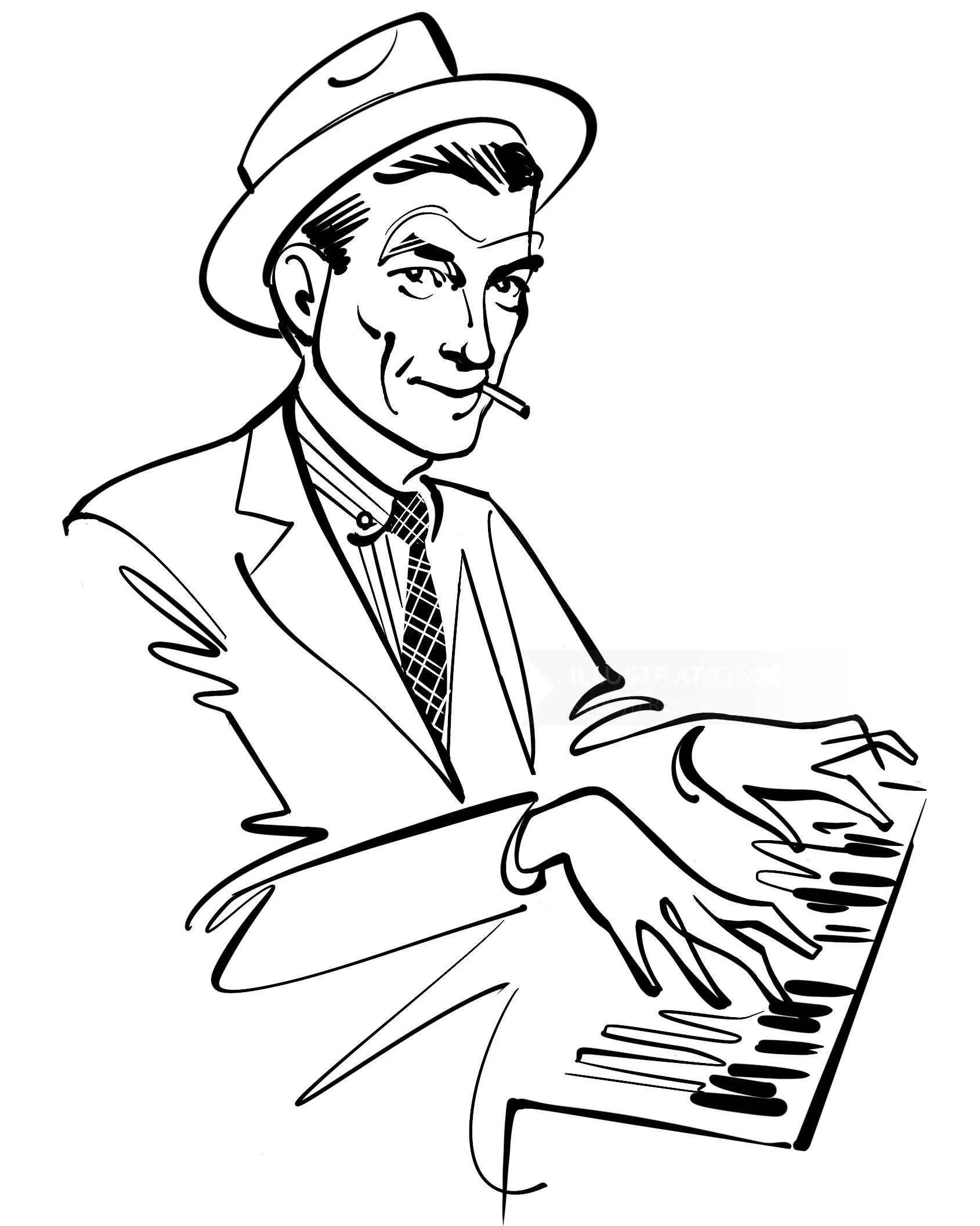 Black and white portrait of Hoagy Carmichael playing piano by Kathryn Rathke