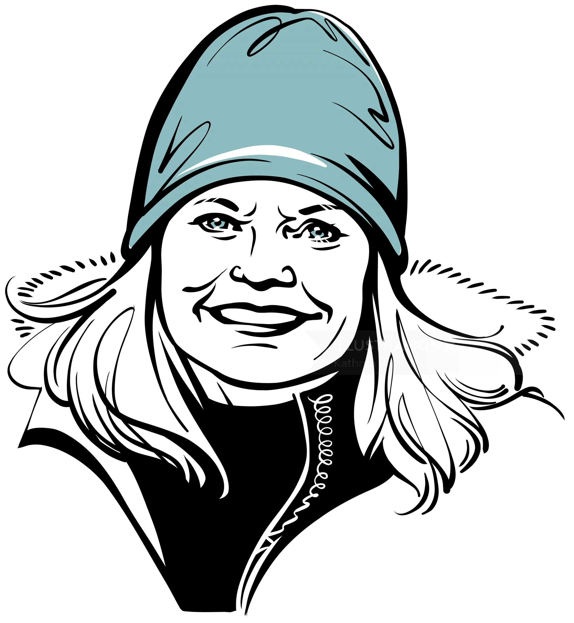 Illustration by Kathryn Rathke of a smiling woman in a knit cap