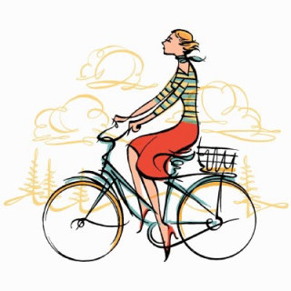 Design gráfico de garota andando de bicicleta
