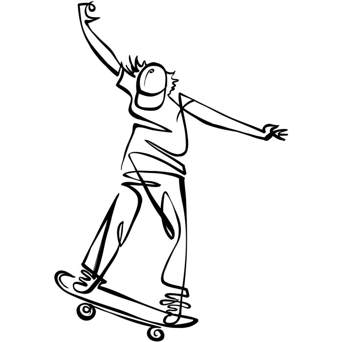 Young man skateboarding line art