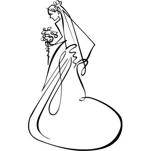 Line drawing portrait of a bride
