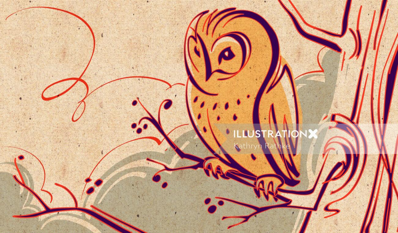 凯瑟琳·拉瑟克插画家的猫头鹰标志设计