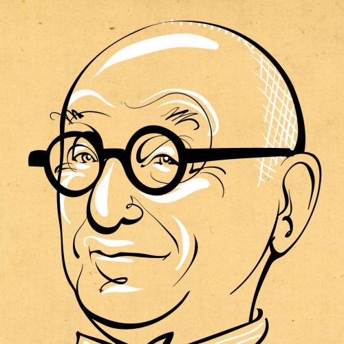 Line portrait of Wally Olins