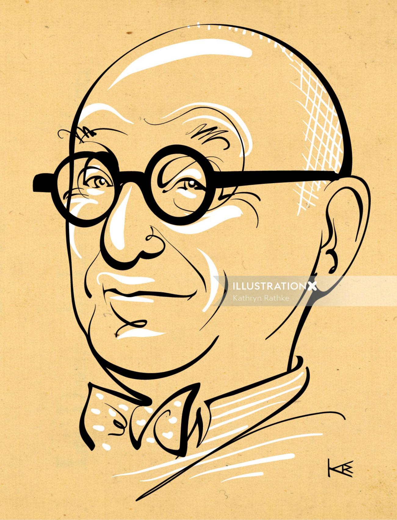 Line portrait of Wally Olins