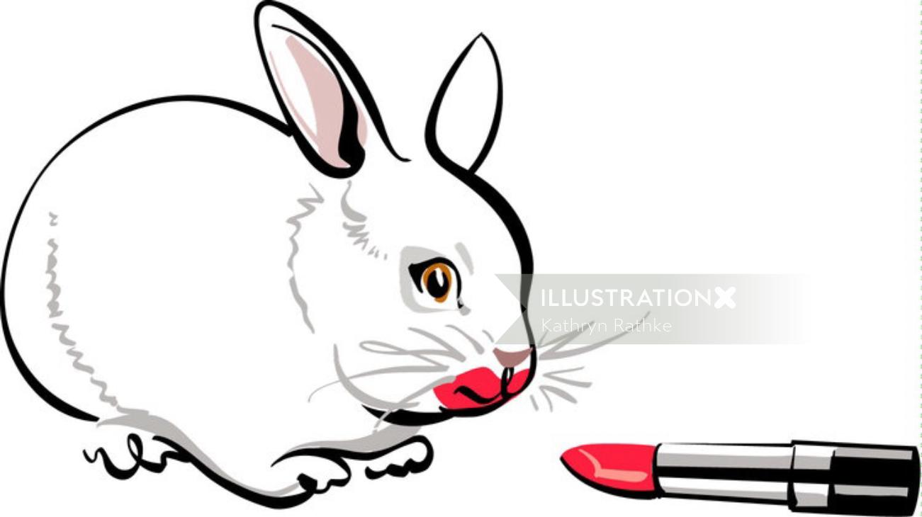 老鼠和红色唇膏的线条艺术