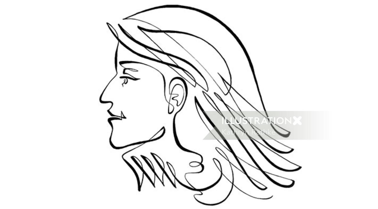 Desenho de linha de animação de mulher
