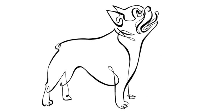 dessin animé au trait d&#39;action de chien heureux