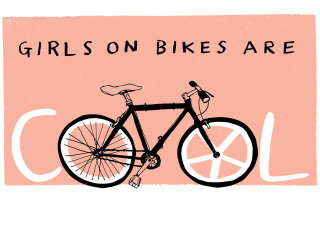 骑自行车的女孩是很酷的字体艺术