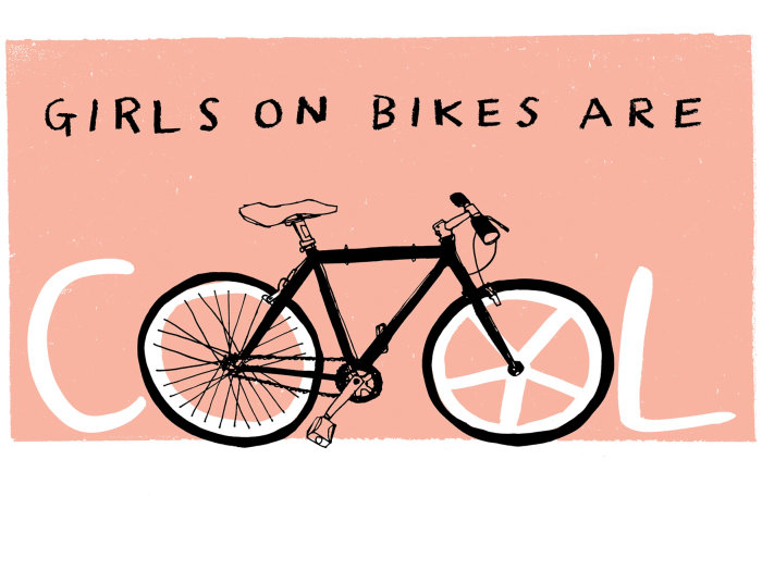 骑自行车的女孩是很酷的排版艺术