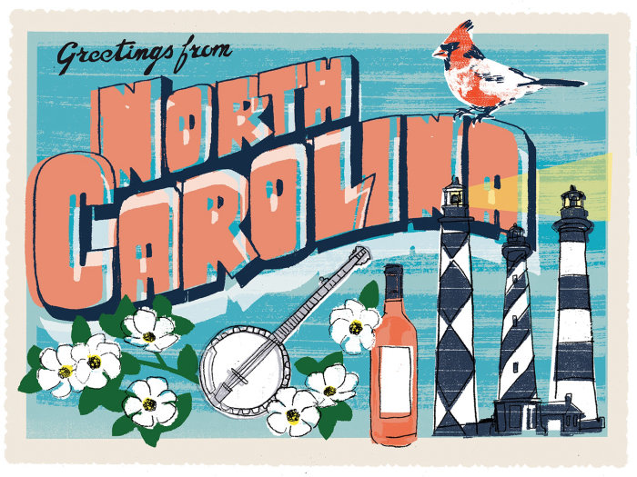 KavelRaffertyイラストレーターによるノースカロライナポストカードデザイン