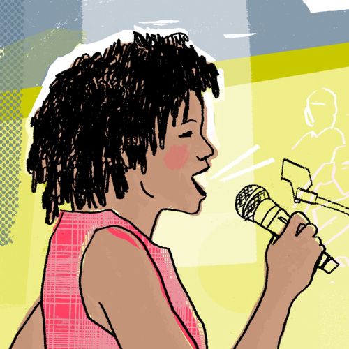 Melodic illustration of a singer in bold colors