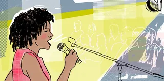 Melodic illustration of a singer in bold colors