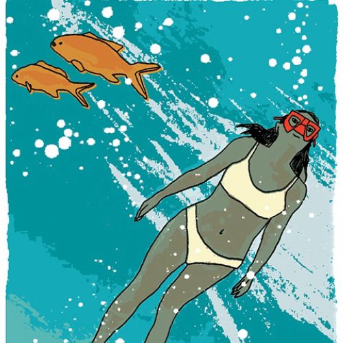 Woman swimming in the sea cartoon