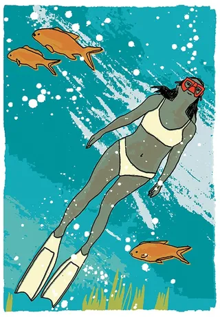 Woman swimming in the sea cartoon