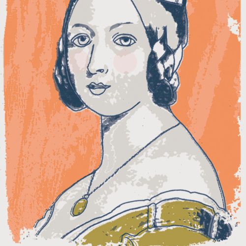 Illustration of Queen Victoria wearing a jeweled crown and necklace