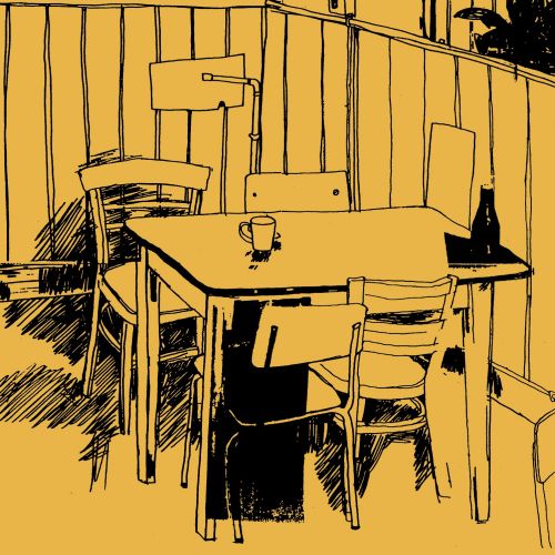 Line art of cafe table and chairs