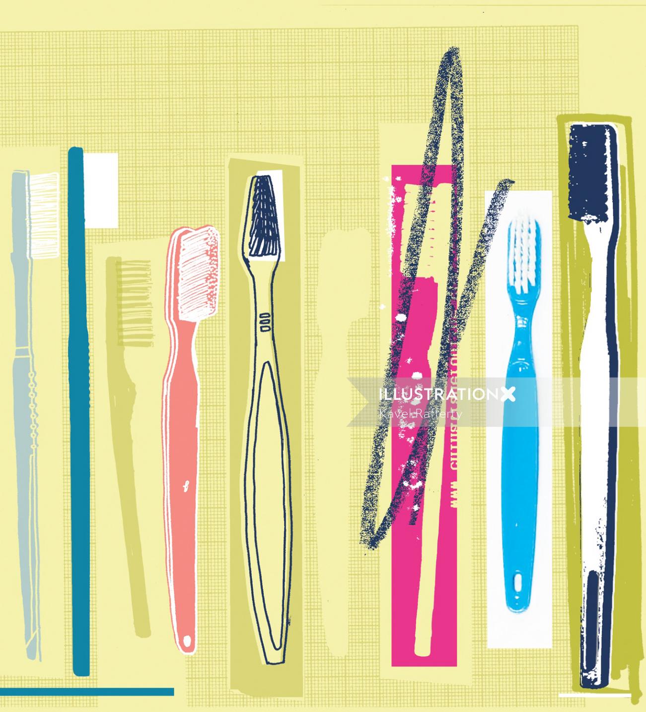 さまざまな種類の歯ブラシのセット