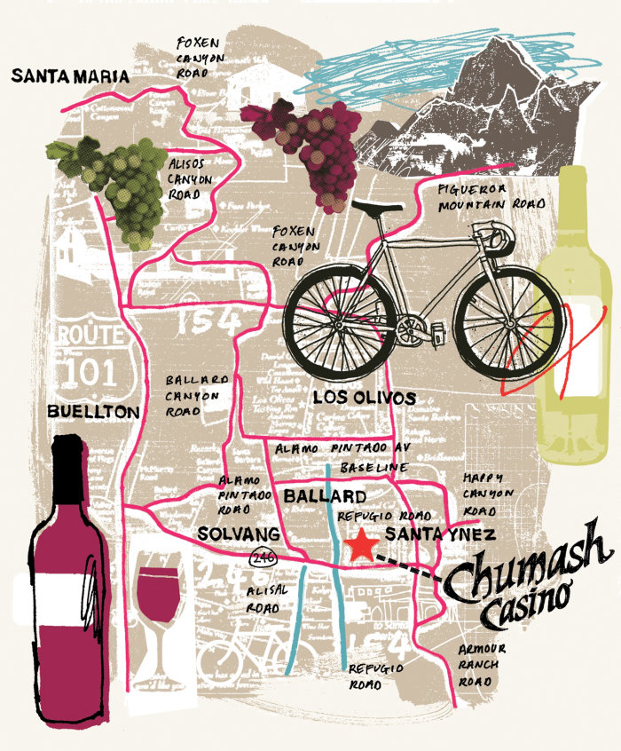Mapa ilustrado da rota da bicicleta do vinhedo