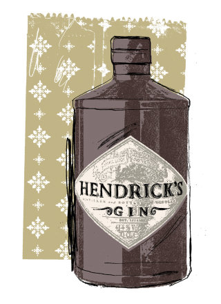 亨德里克杜松子酒瓶的艺术品