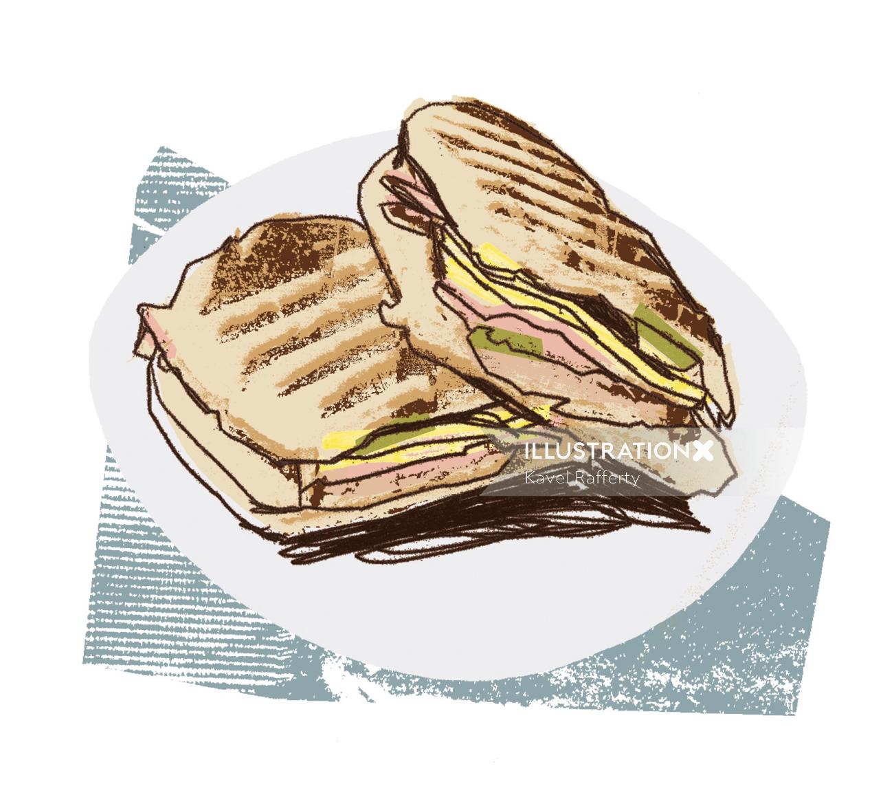 Illustration de nourriture sandwich panini