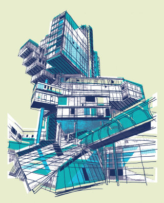 Dibujo arquitectónico para Norddeutsche Landesbank Hannover
