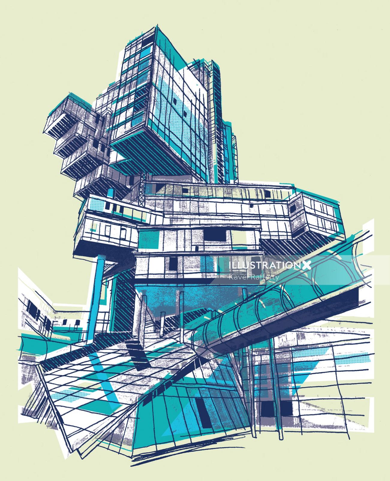 futuristic building drawing