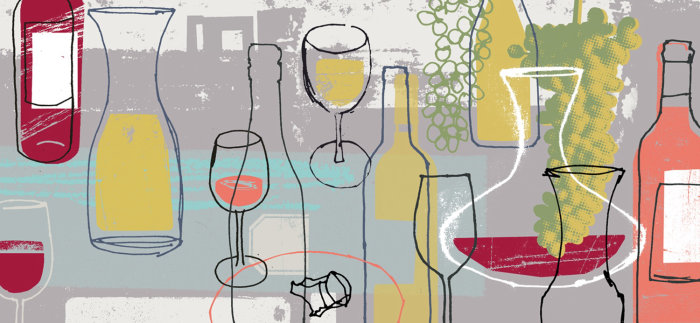 Arte de colagem de copos de vinho