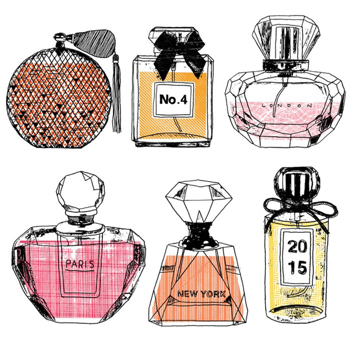 Ilustração de frascos de perfume