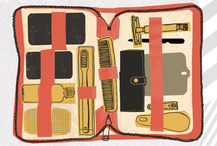 Coloured line art for men's travel kit