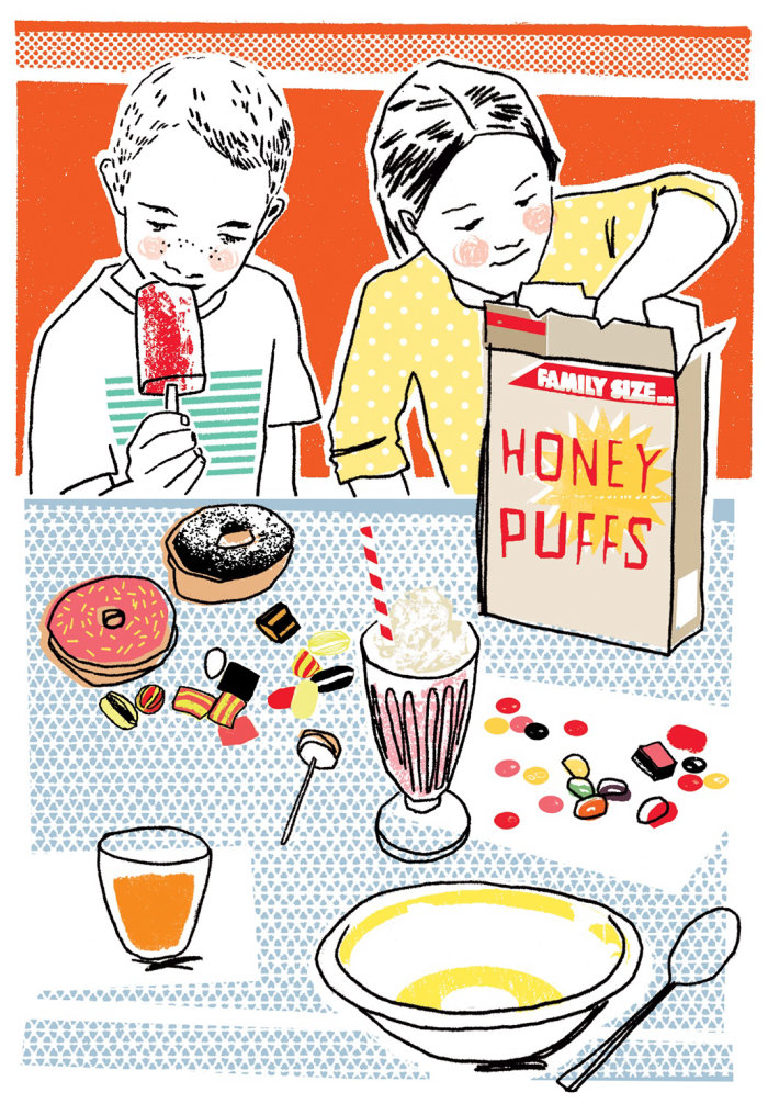 Ilustração de comida de crianças comendo cereal