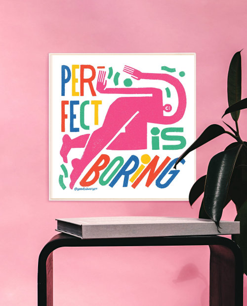 Perfection is boring mental health awareness typography
