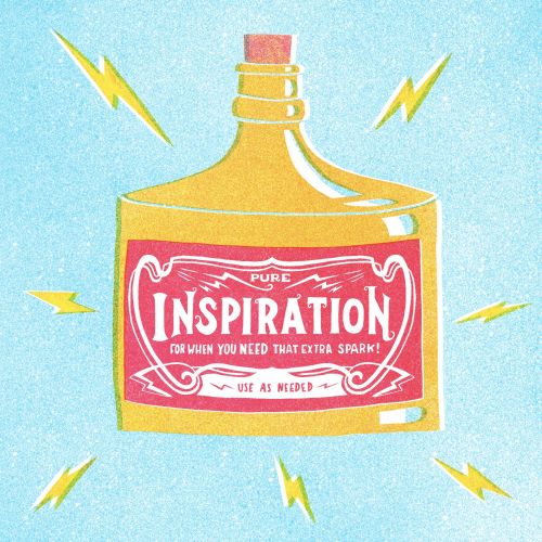 Bottle labeled Inspiration with lightning bolts around it by Kelli Laderer