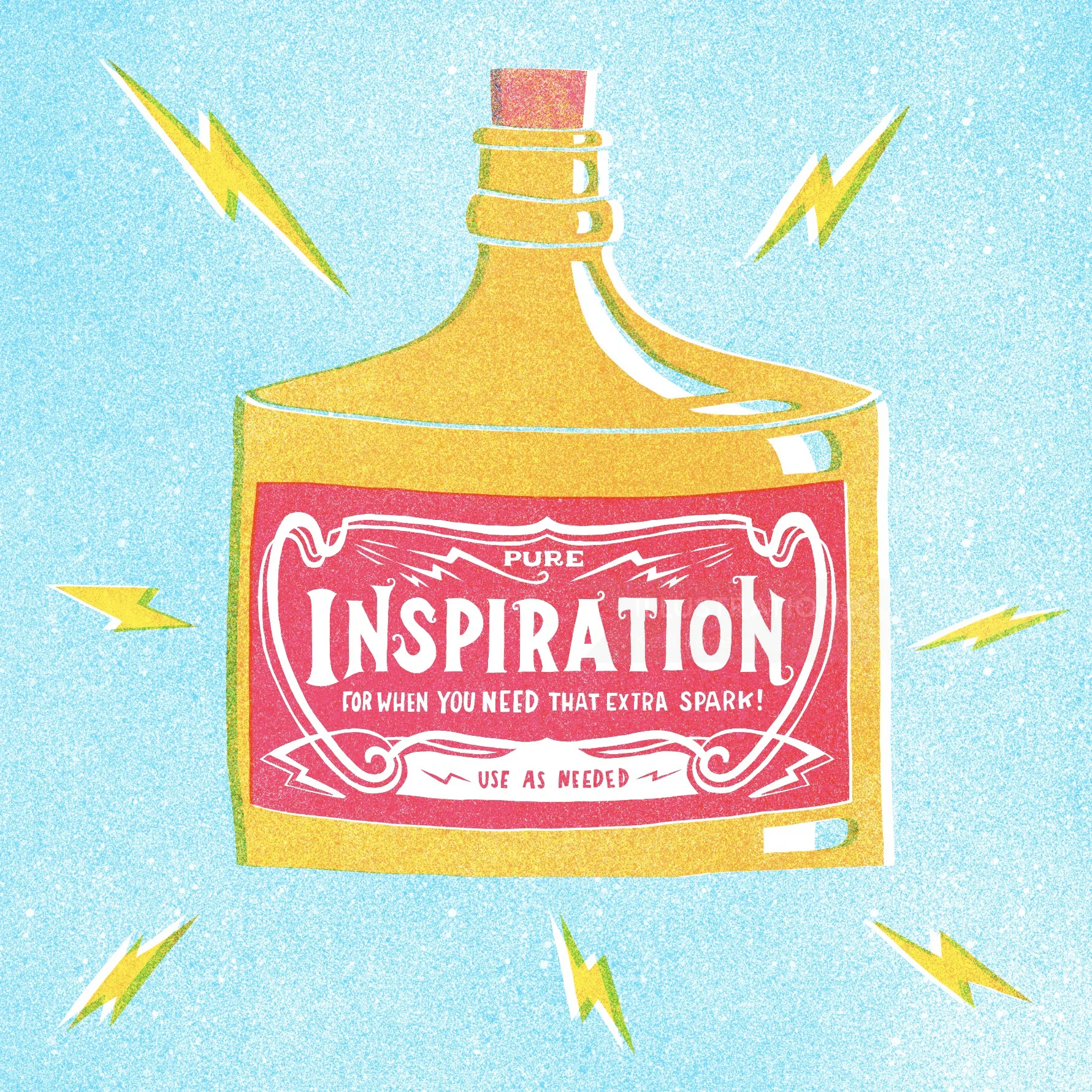 Bottle labeled Inspiration with lightning bolts around it by Kelli Laderer