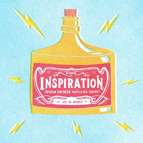 Bottle labeled Inspiration with lightning bolts around it by Kelli Laderer