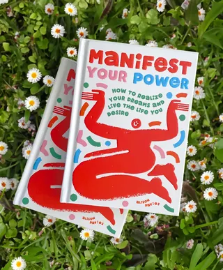 Cover of book Manifest Your Power with red figure on daisy background