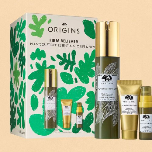 Origins skincare products with firm believer packaging and bottles
