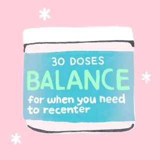 Container labeled 30 doses balance for recenting on pink background