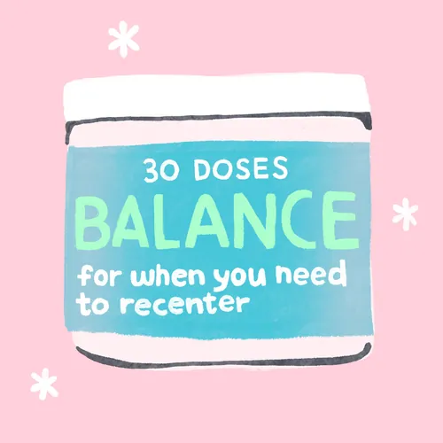 Container labeled 30 doses balance for recenting on pink background