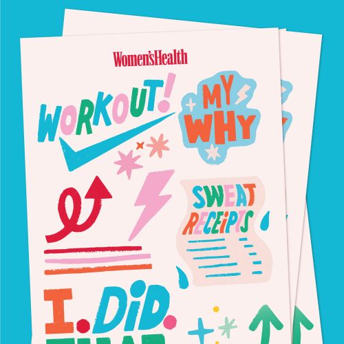 Colorful workout and motivation stickers with energetic lettering