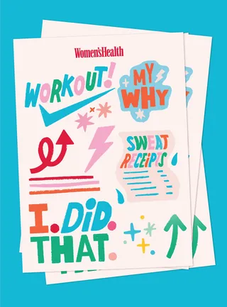 Colorful workout and motivation stickers with energetic lettering