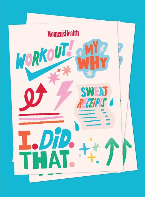 Colorful workout and motivation stickers with energetic lettering