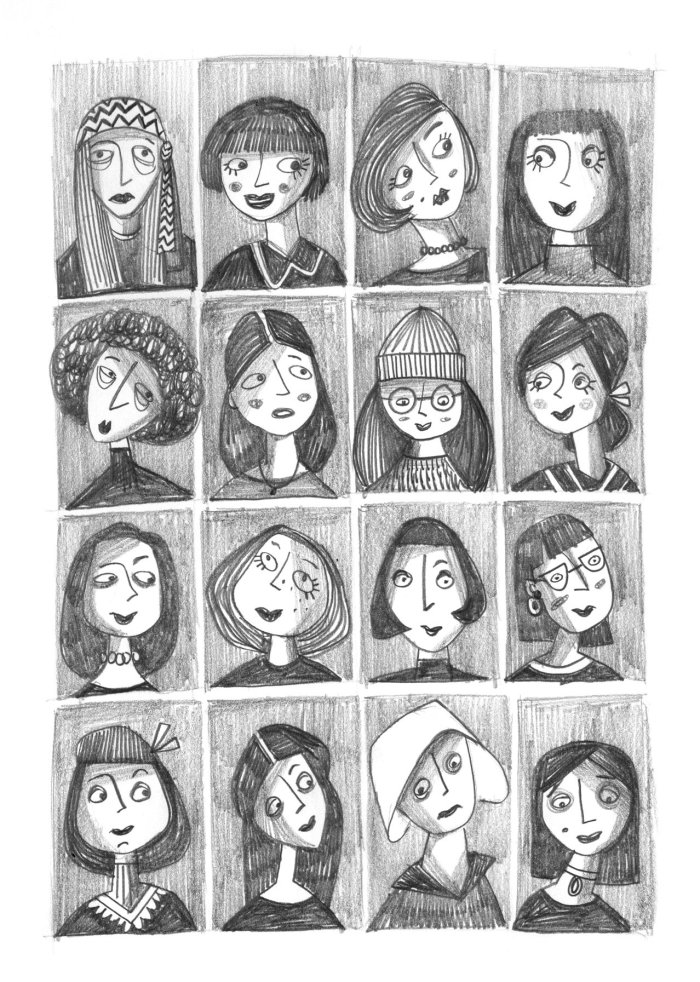 Desenho de rostos de mulheres