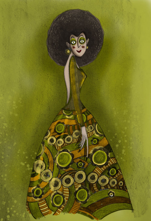 Fashion illustration of woman in green dress
