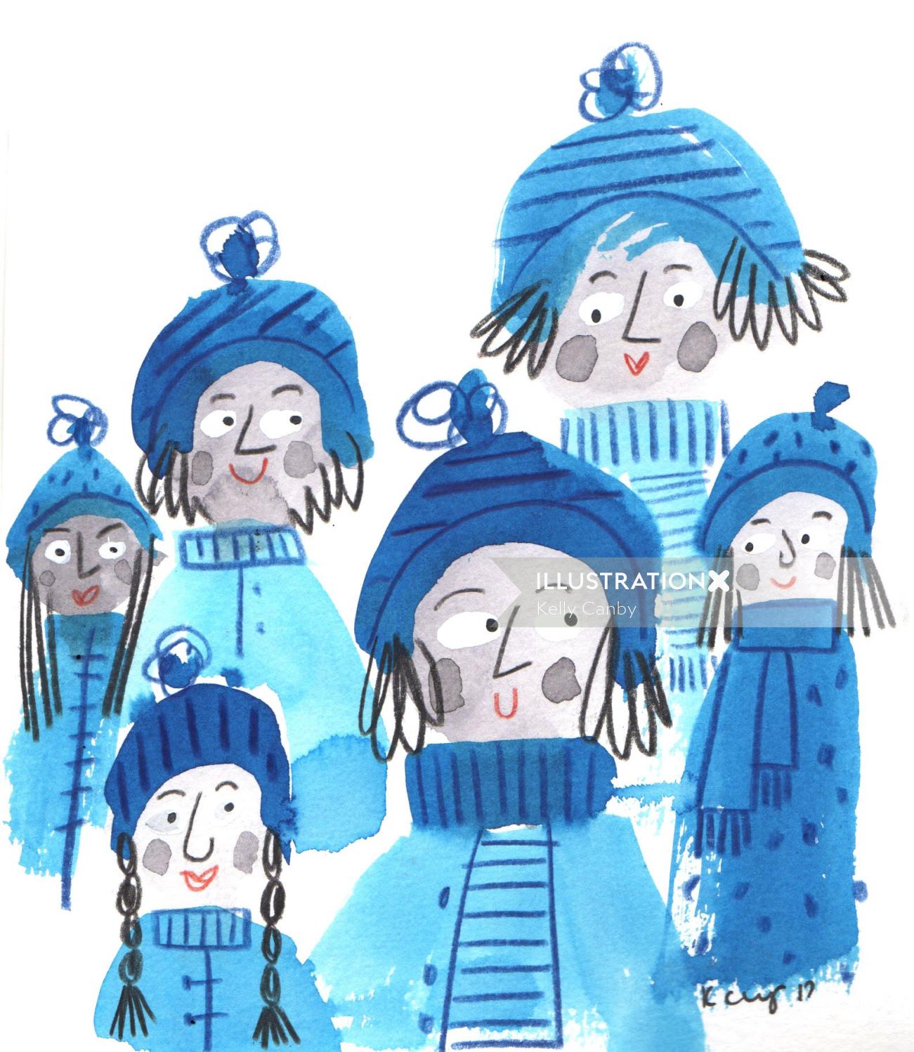 Ilustração de pessoas na temporada de inverno