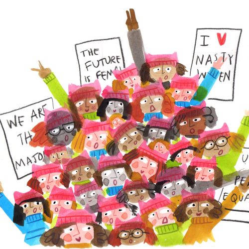 colour pencil illustrated Women’s March in 2017  