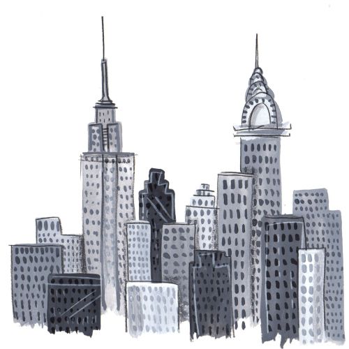 Black and white illustration of Buildings