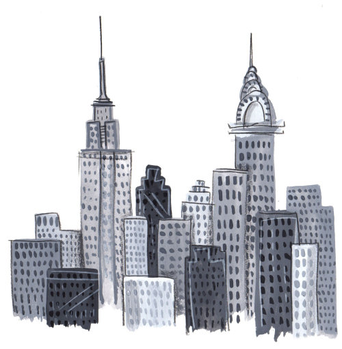 Illustration en noir et blanc des bâtiments
