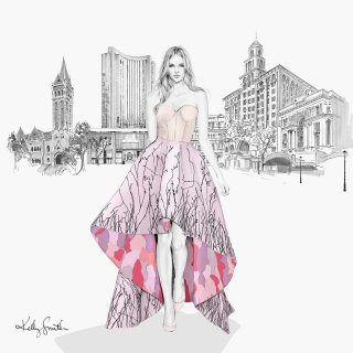 Ilustración de moda femenina para el hotel Grand Hyatt Melbourne
